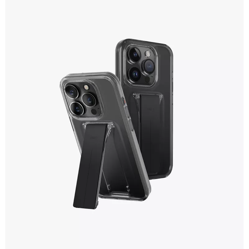 UNIQ Heldro Mount with Stand Case für iPhone 15 Pro 6,1 Zoll Lucent Clear