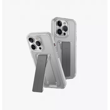 UNIQ Heldro Mount with Stand Case für iPhone 15 Pro Max 6,7 Zoll Lucent Clear