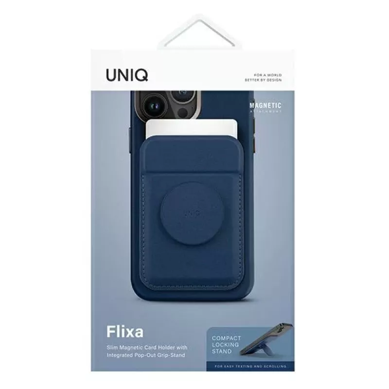 UNIQ Flixa Magnetic Wallet Stand für MagSafe iPhone 12-15 Serie, Marineblau