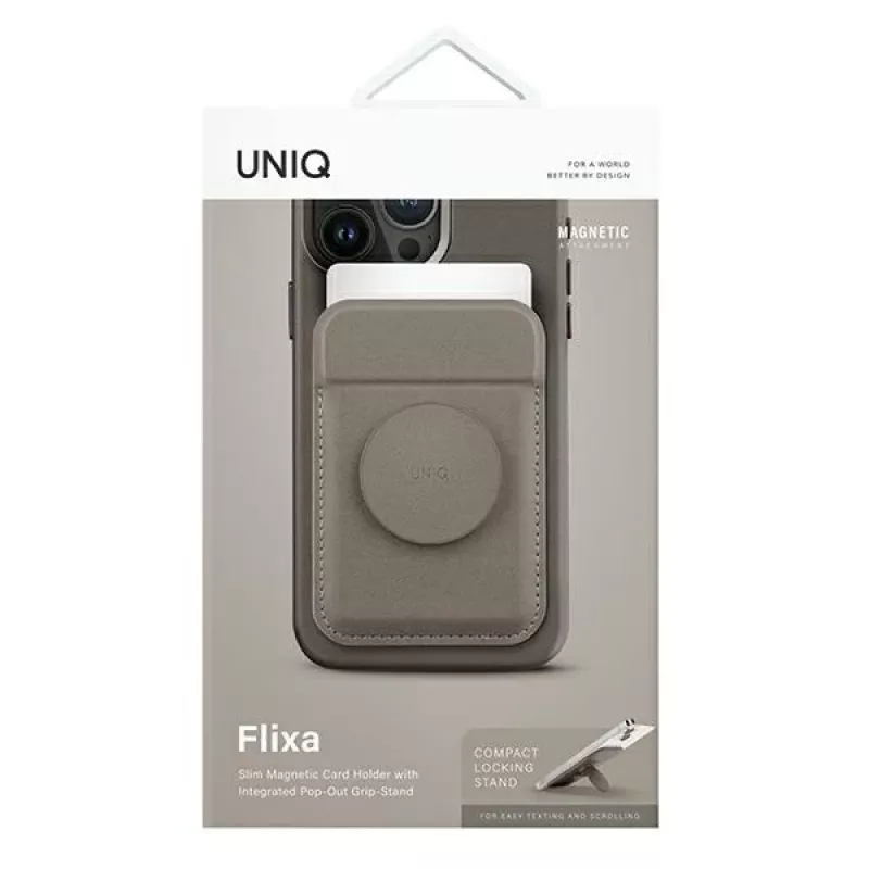 UNIQ Flixa Magnetic Card Wallet with Kickstand Flint Grey MagSafe
