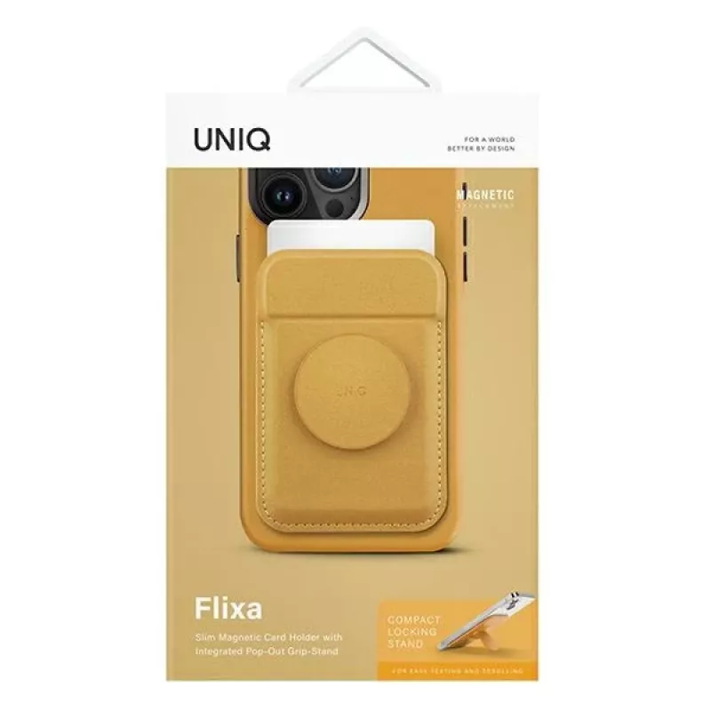 UNIQ Flixa Magnetic Card Wallet with Kickstand Canary Yellow MagSafe