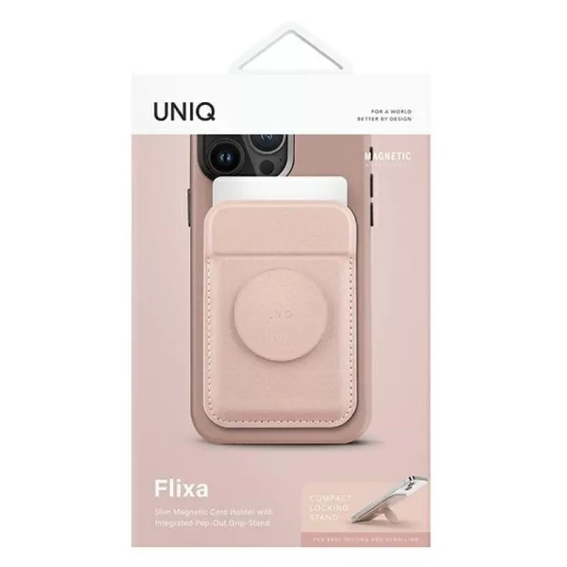 UNIQ Flixa Magnetic Card Wallet with Kickstand Blush Pink MagSafe