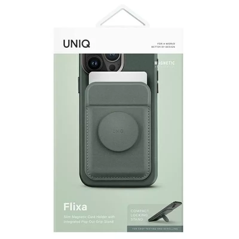 UNIQ Flixa Magnetic Card Wallet with Kickstand Lichen Green MagSafe