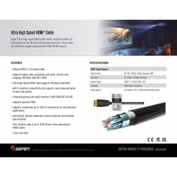 Gefen GEF-CAB-HS-HDMI-15M HDMI 2.1 Kabel 15m 48Gbit/s 8K 4K HDR eARC Schwarz