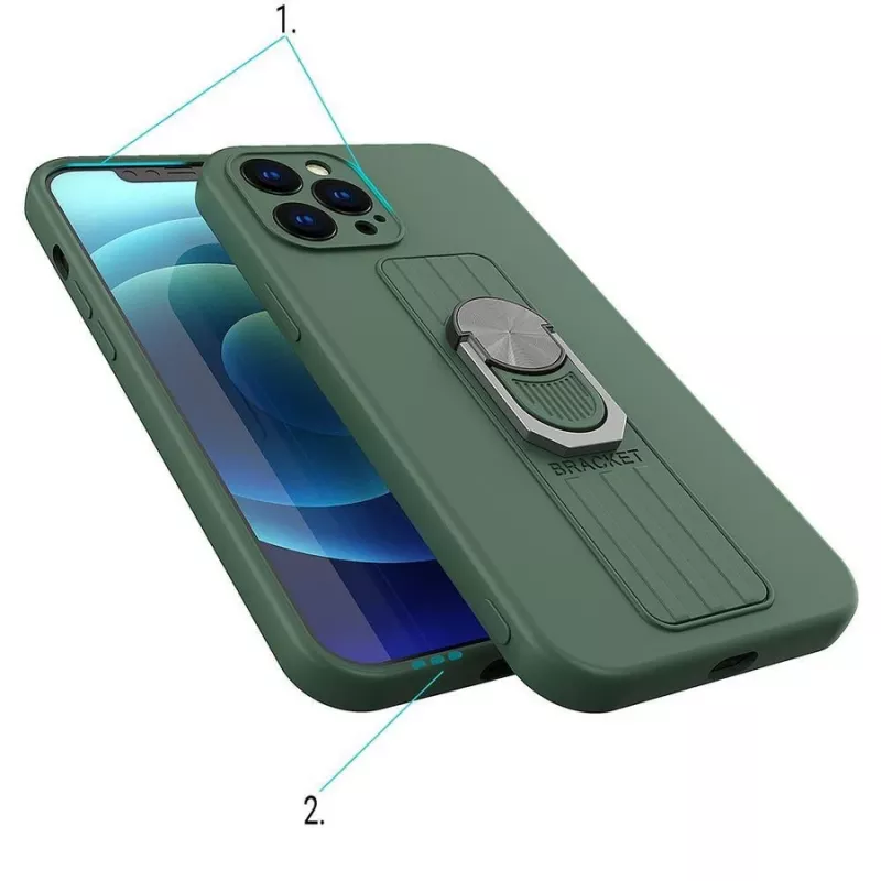 HURTEL Ring Case Silicone Cover mit Fingerhalterung und Standfuß für Xiaomi Poco X4 Pro 5G Blau