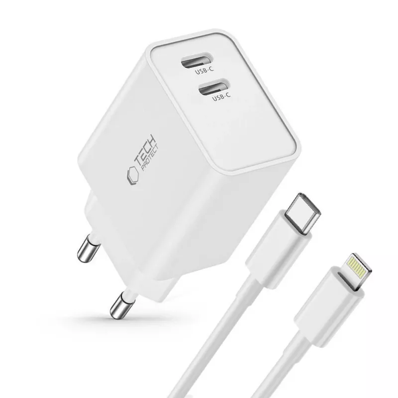 TECH-PROTECT C35W 2-Port Network Charger PD 35W + Lightning Cable White