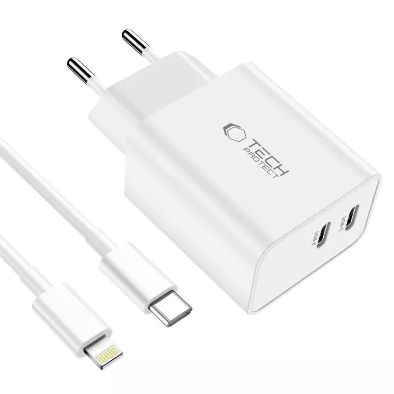 TECH-PROTECT C35W 2-Port Network Charger PD 35W + Lightning Cable White