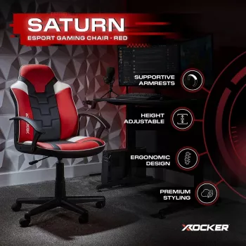X Rocker Saturn 5120101 Gaming-Bürostuhl für Teenager, bis 100 kg, Schwarz/Rot