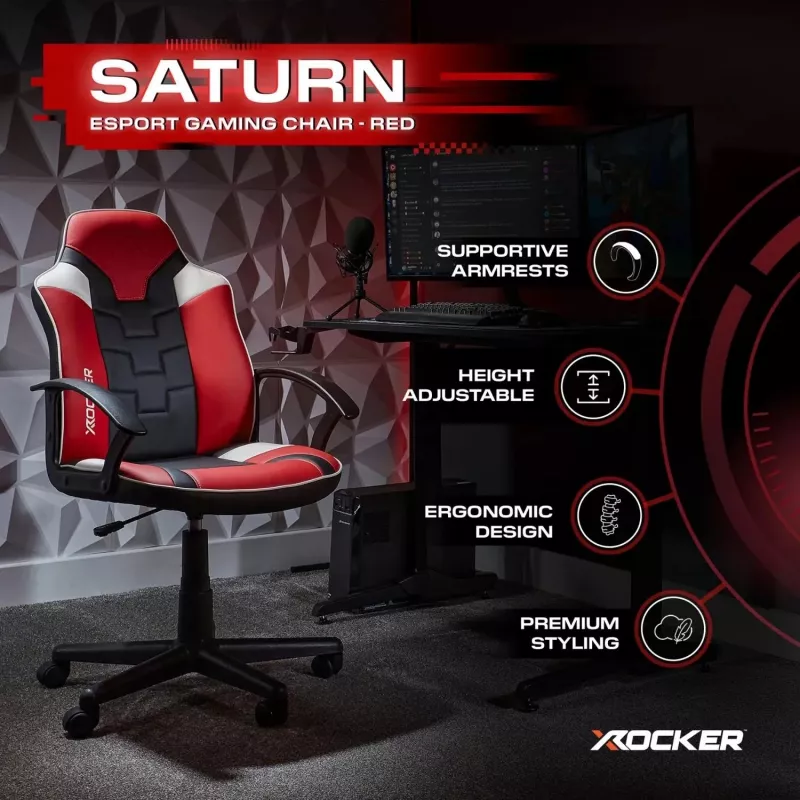 X Rocker Saturn 5120101 Gaming-Bürostuhl für Teenager, bis 100 kg, Schwarz/Rot