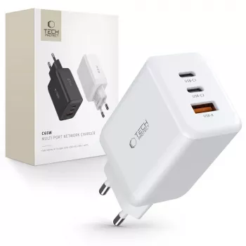 TECH-PROTECT C65W 3-Port Netzwerk-Ladegerät PD 65W / QC3.0 Weiß