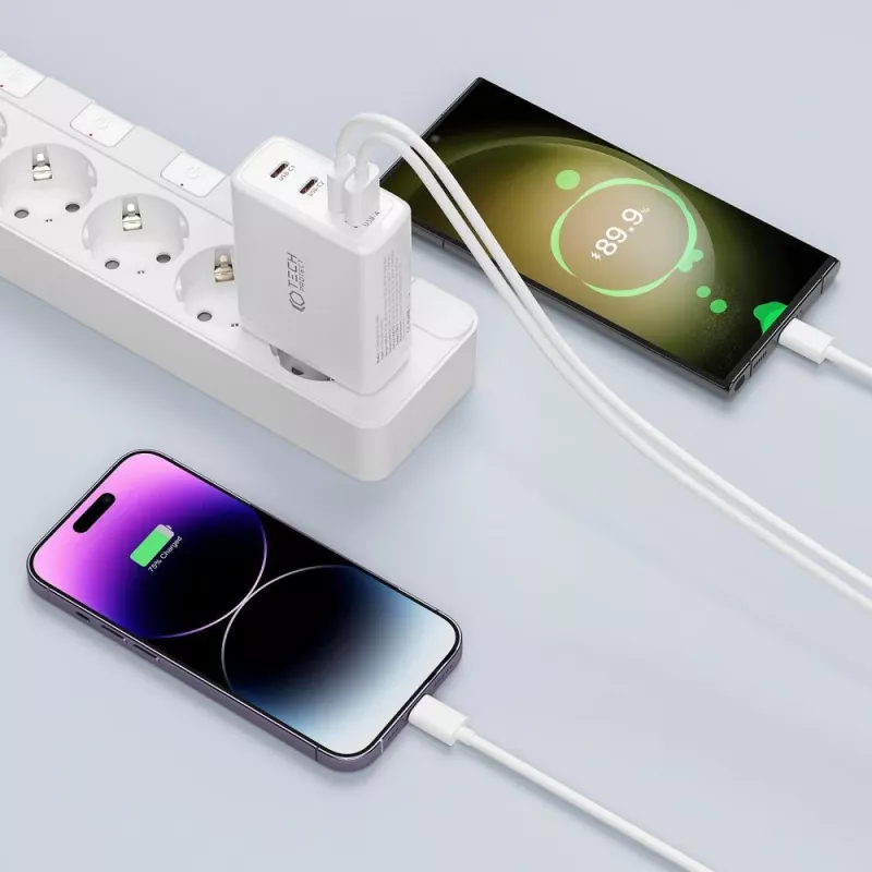 Tech-Protect NC100W-GAN 4-PORT White GaN Wall Charger 100W USB-C USB-A