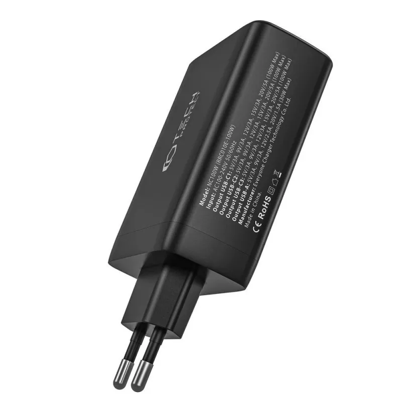 Tech-Protect NC100W-GAN 4-PORT Black GaN Wall Charger 100W USB-C