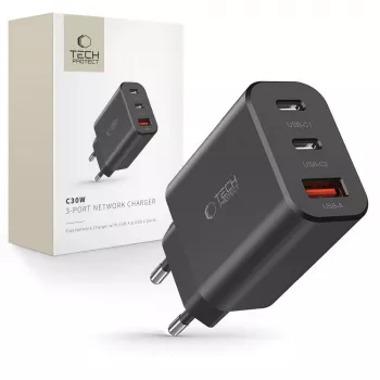Tech-Protect NC30W 3-Port USB-C Ladegerät Schwarz 30W