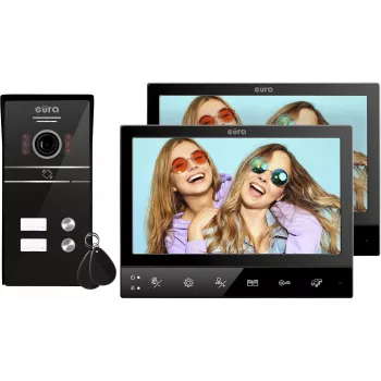 Eura VDP-80C5 Zweifamilien-Video-Türsprechanlage, Schwarz, 2x 7 inch LCD, FHD, 2 Eingänge, 1080p Kamera, RFID-Leser, Aufputzmontage