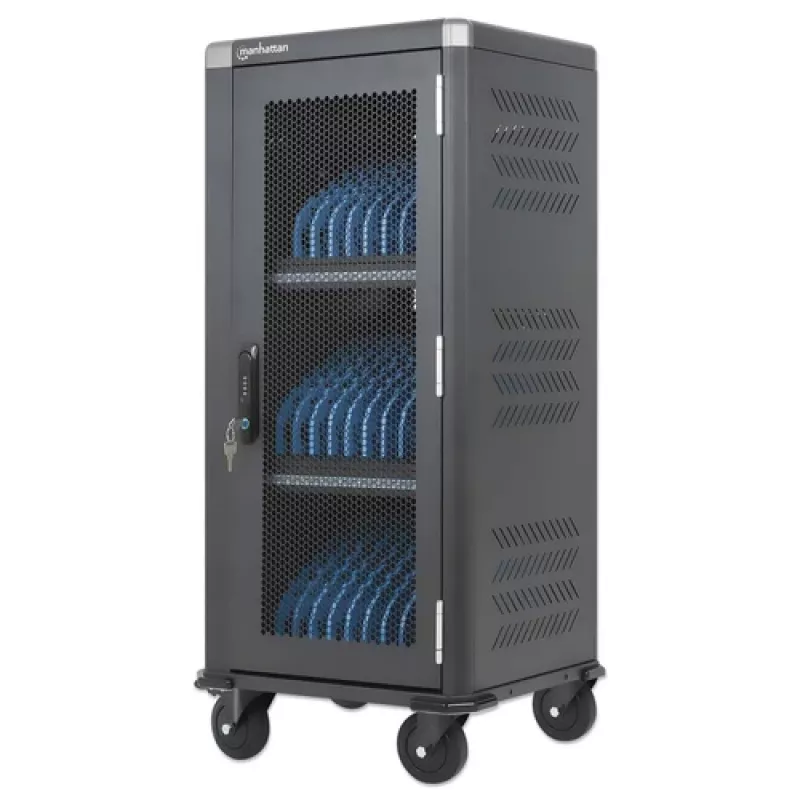 Manhattan 181471 30-Bay USB-C-Ladewagen, 30 W pro Port, Schwarz