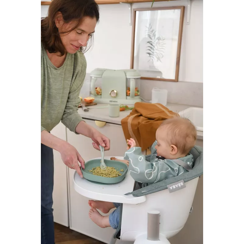 Beaba Silikon Baby-Ernährungsset mit Saugfuß - Salbeigrün (913603)