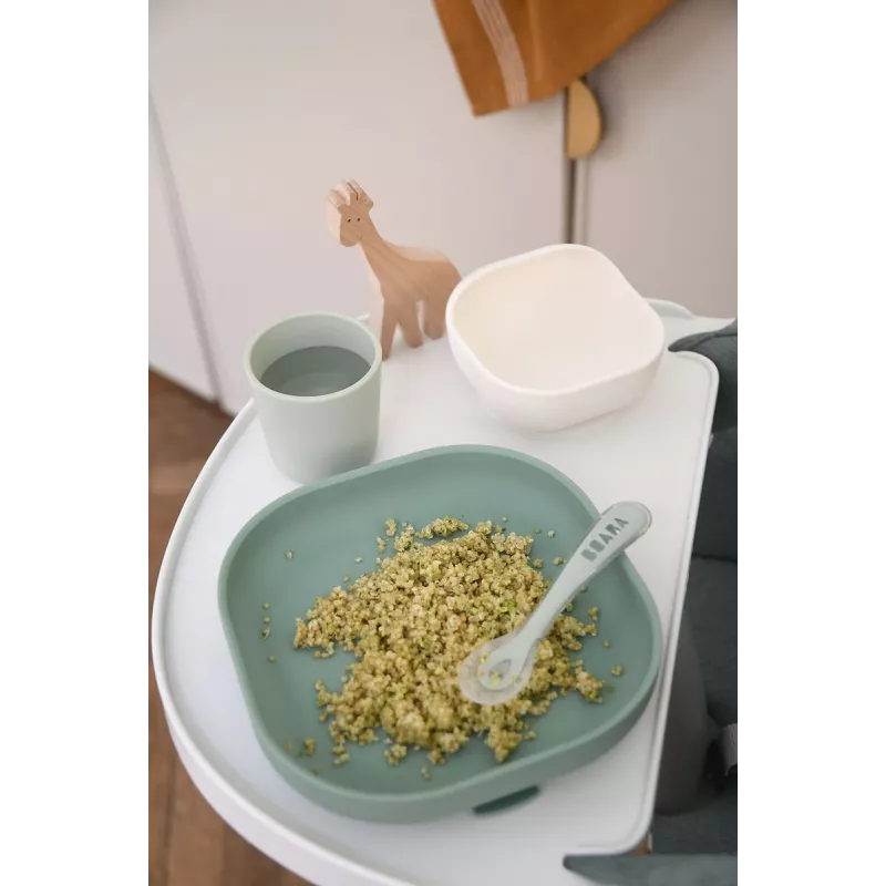 Beaba Silikon Baby-Ernährungsset mit Saugfuß - Salbeigrün (913603)