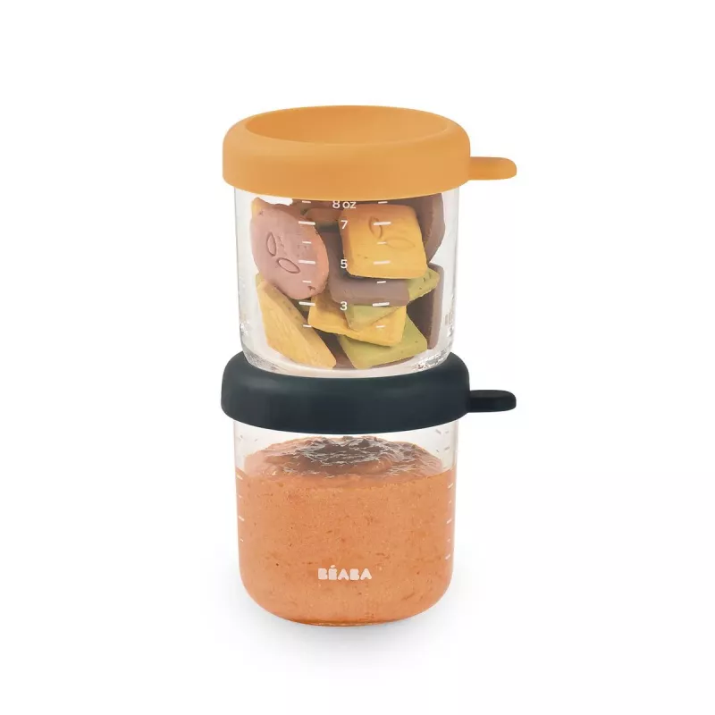 BEABA Glass Jar Set mit Deckeln 2 x 250 ml Night Blue/Honey