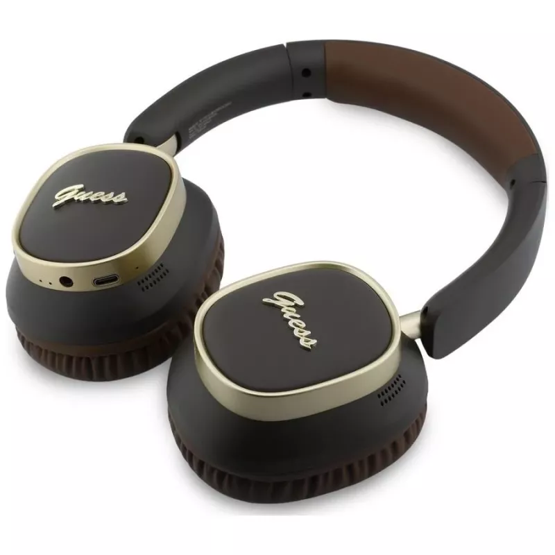 Guess Bluetooth Over-Ear Kopfhörer ENC Rectangle Metal Script Braun
