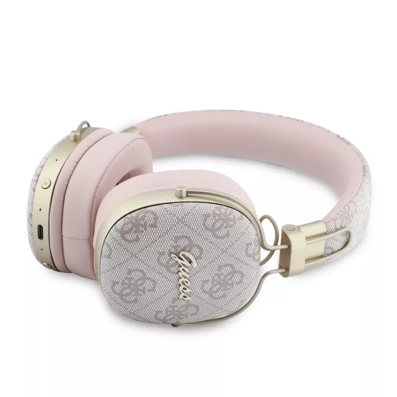 Guess Over-Ear Bluetooth Kopfhörer ENC Metal 4G Script Logo Pink