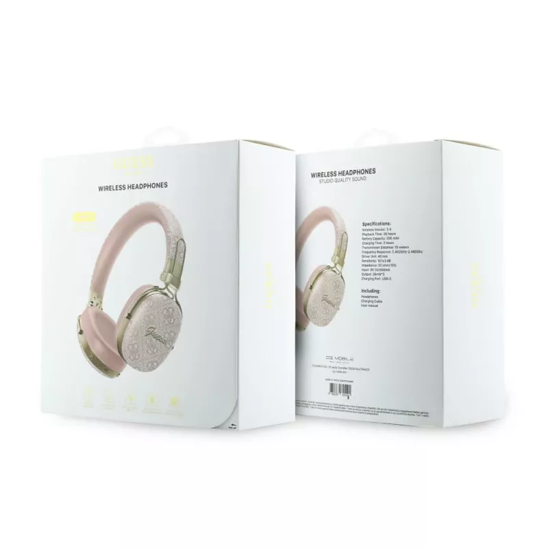 Guess Over-Ear Bluetooth Kopfhörer ENC Metal 4G Script Logo Pink