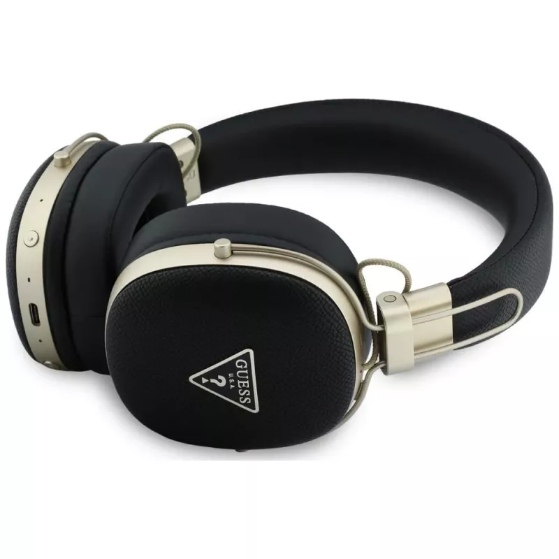Guess Over-Ear Bluetooth-Kopfhörer mit ENC, Metallic-gekörntes Dreieck-Logo, Schwarz