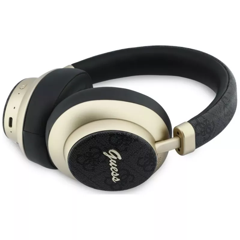 Guess GUE005456 Bluetooth Over-Ear Kopfhörer mit ENC, 4G Gold Script Metal, Schwarz