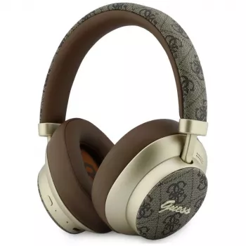 Guess GUE005457 Over-Ear Bluetooth-Kopfhörer mit ENC, Braun, Gold Script Metal Design
