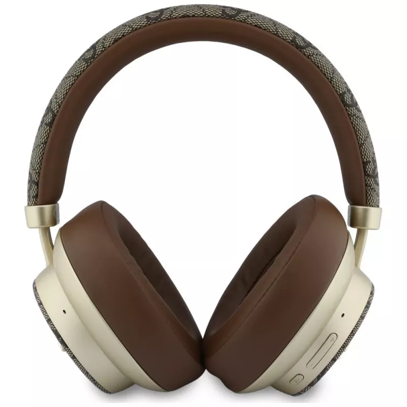 Guess GUE005457 Over-Ear Bluetooth-Kopfhörer mit ENC, Braun, Gold Script Metal Design