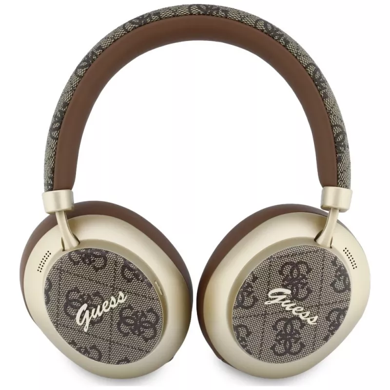 Guess GUE005457 Over-Ear Bluetooth-Kopfhörer mit ENC, Braun, Gold Script Metal Design