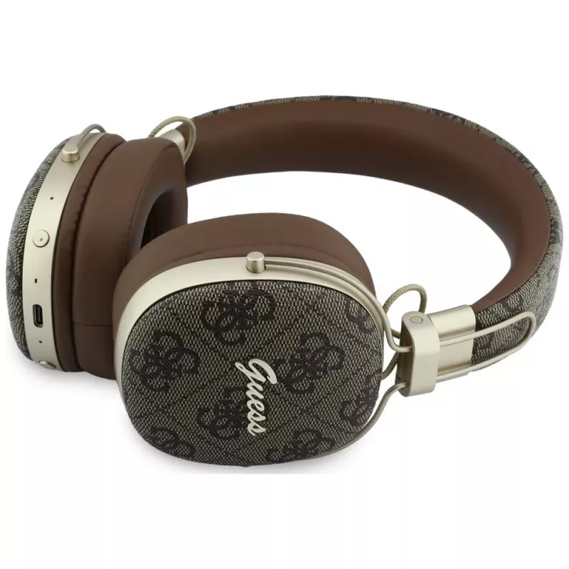Guess GUE005462 Bluetooth Over-Ear-Kopfhörer mit ENC, Metalldesign, 4G Script Logo, Braun