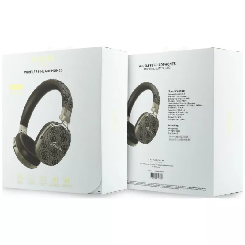 Guess GUE005462 Bluetooth Over-Ear-Kopfhörer mit ENC, Metalldesign, 4G Script Logo, Braun