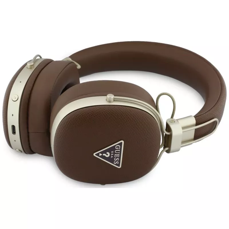 Guess GUE005460 Bluetooth On-Ear Kopfhörer mit ENC, Braun, Metallgekörntes Dreieck-Logo