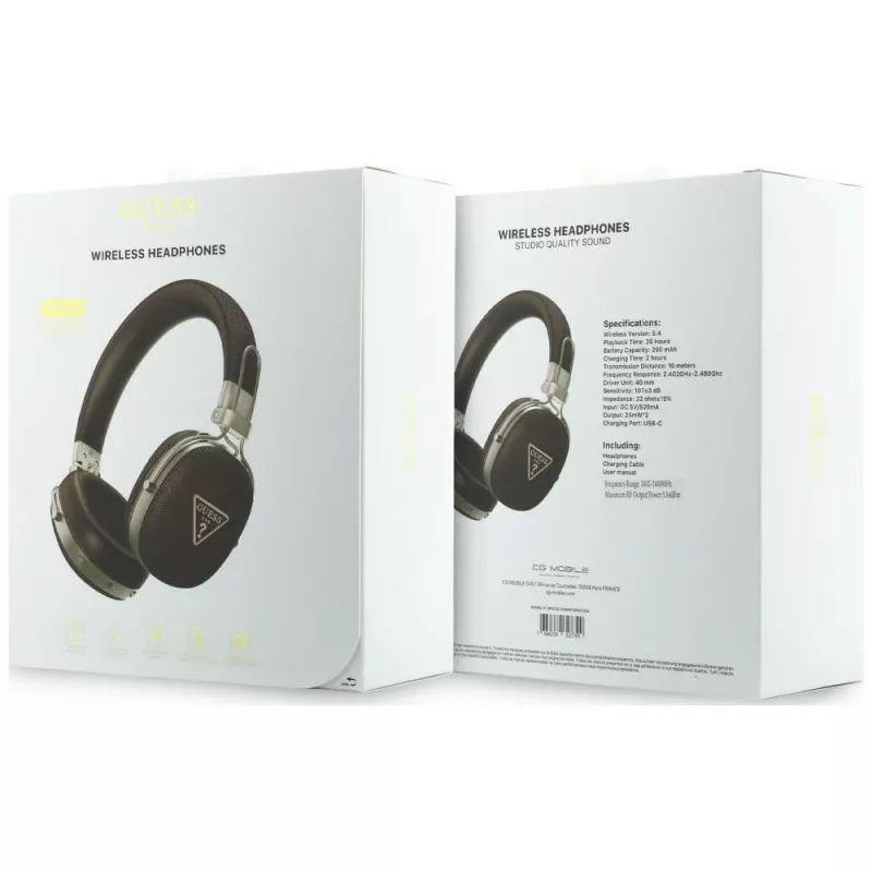 Guess GUE005460 Bluetooth On-Ear Kopfhörer mit ENC, Braun, Metallgekörntes Dreieck-Logo