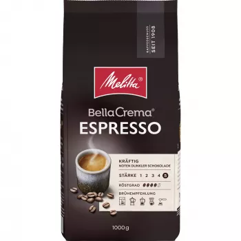 MELITTA BellaCrema Espresso Espressobohnen ganze Bohnen 1 kg, Intensität 5/5