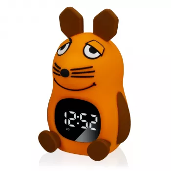 DieMaus Wecker für Kinder mit Nachtlicht - Analog-Quarz, warmweißes Nachtlicht, mehrfarbig (Blau/Orange)