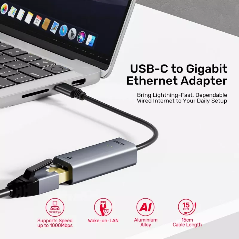 UNITEK USB-C auf Gigabit Ethernet Adapter 1Gbps - Space Gray