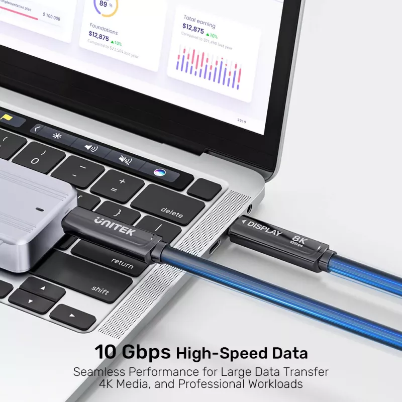 UNITEK USB-C Active Optical Cable 15m - 10Gbps, PD60W, 8K@30Hz, Schwarz