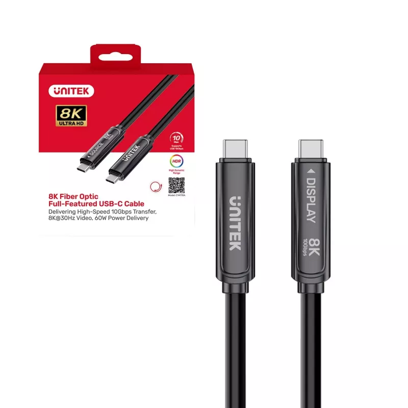 UNITEK USB-C Active Optical Cable 7m – 10Gbps, PD60W, 8K@30Hz, Schwarz