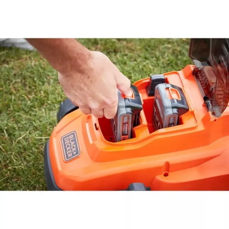 Black & Decker BCMW3318L2 18V Akku-Schubrasenmäher mit 2 Akkus, 33 cm Schnittbreite, Schwarz/Orange
