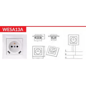 VCX WESA LC 13A Einzelsteckdose mit USB-Ladegerät Weiß