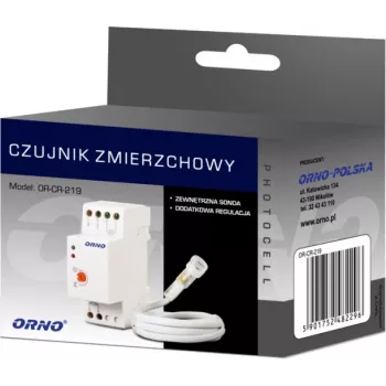 ORNO OR-CR-219 Dämmerungsschalter für Hutschiene mit externem Fotowiderstand, 230V AC, 10A, 2-100 Lux