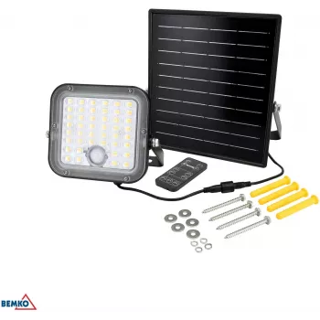 BEMKO SOLPAR Solar LED Flutlicht 10W 1500lm 3000/4000K IP65 Schwarz mit PIR-Sensor