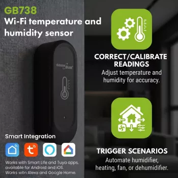 GRB GREENBLUE GB741 Outdoor WiFi Temperatur- und Luftfeuchtigkeitssensor, Android/iOS, 3,0 V DC, 2xAAA, IP65
