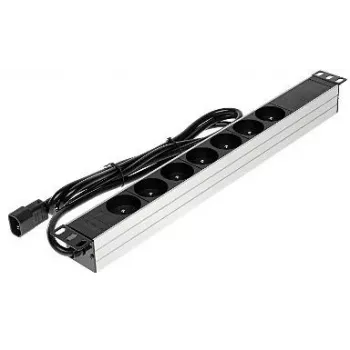 DELTA PD-7/RACK/IEC 19-Zoll 1U Basic PDU mit 7 Schuko-Steckdosen, IEC C14-Eingang, 2m Kabel, 16A, Schwarz