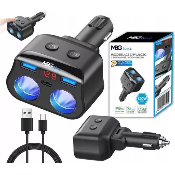 MBG Line HC69PD 3-fach Zigarettenanzünder-Splitter mit 2x USB-C PD 30W und 2x USB-A QC 3.0, LED-Spannungsanzeige, 180W