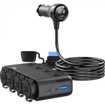 MBG Line HS75AD Zigarettenanzünder-Splitter mit 2 Steckdosen und 3 USB-Anschlüssen, 75 cm Kabel, Schwarz
