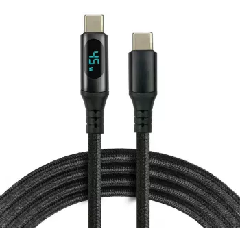 USB-C auf USB-C Kabel mit LCD-Leistungsanzeige, 3m, 45W PD, Schwarz
