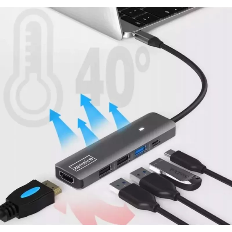 ZENWIRE BS-HC703 USB-C 7-in-1 Hub Adapter mit HDMI 4K, USB 3.0, SD, PD