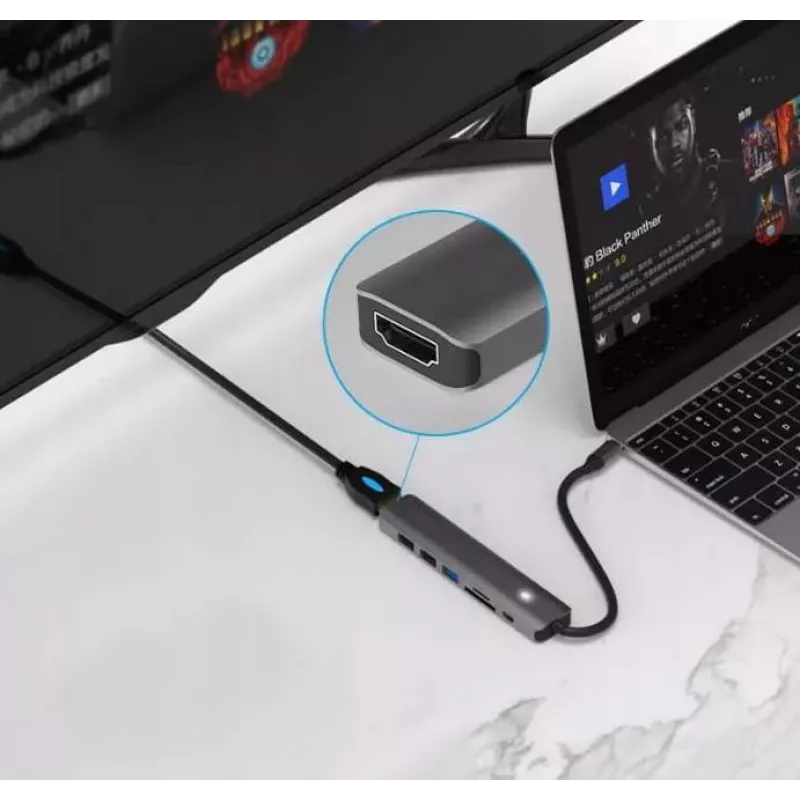 ZENWIRE BS-HC703 USB-C 7-in-1 Hub Adapter mit HDMI 4K, USB 3.0, SD, PD